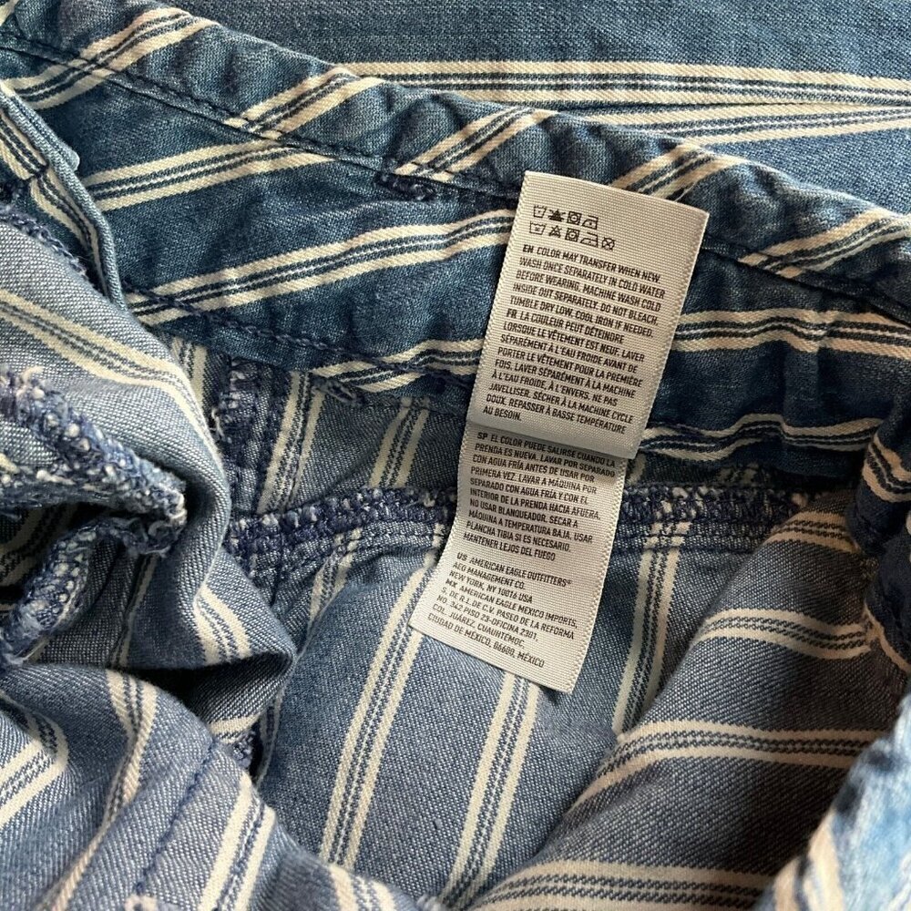 American Eagle Outfitters Women's 4 Wide Leg Pants Blue Striped High Rise Tie - Picture 8 of 11